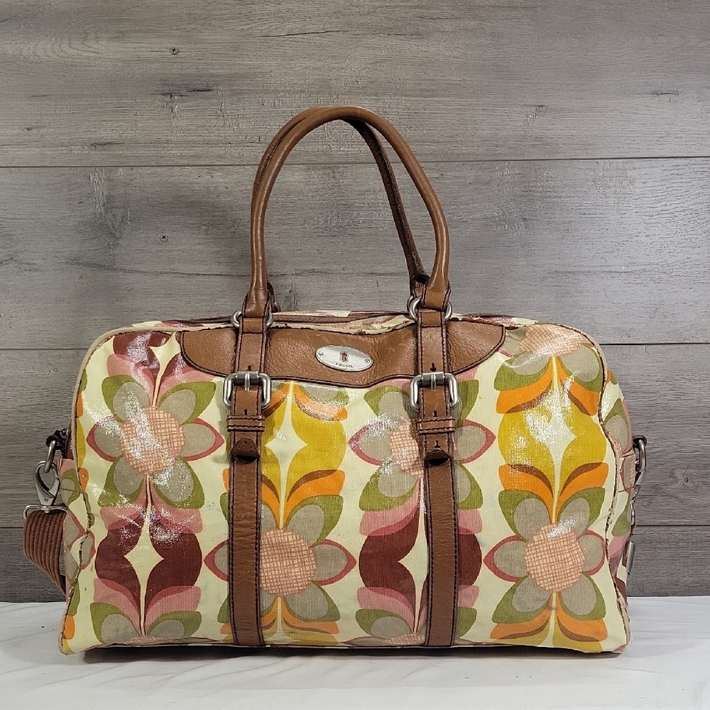 Fossil Key-Per Multi-color Floral Coated Canvas Weekender Bag